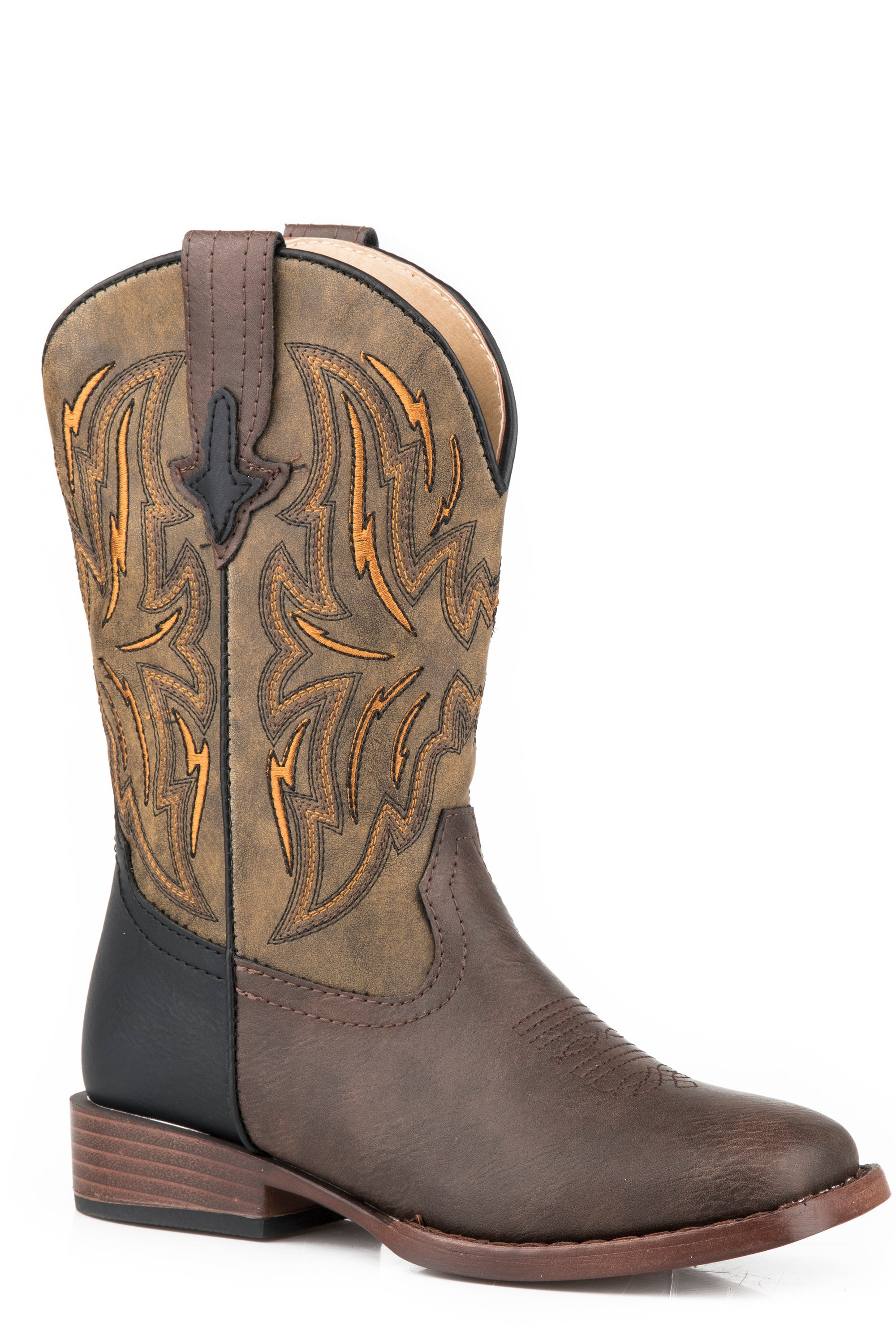 Roper Big Boys Brown Vamp With Black Heel Counter Boot With Vintage Tan Shaft