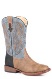 Roper Big Boys Tan Vamp With Black Heel Counter Boot Vintage Blue Shaft