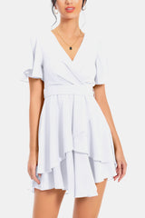 Surplice Neck Flutter Sleeve Dress - Flyclothing LLC