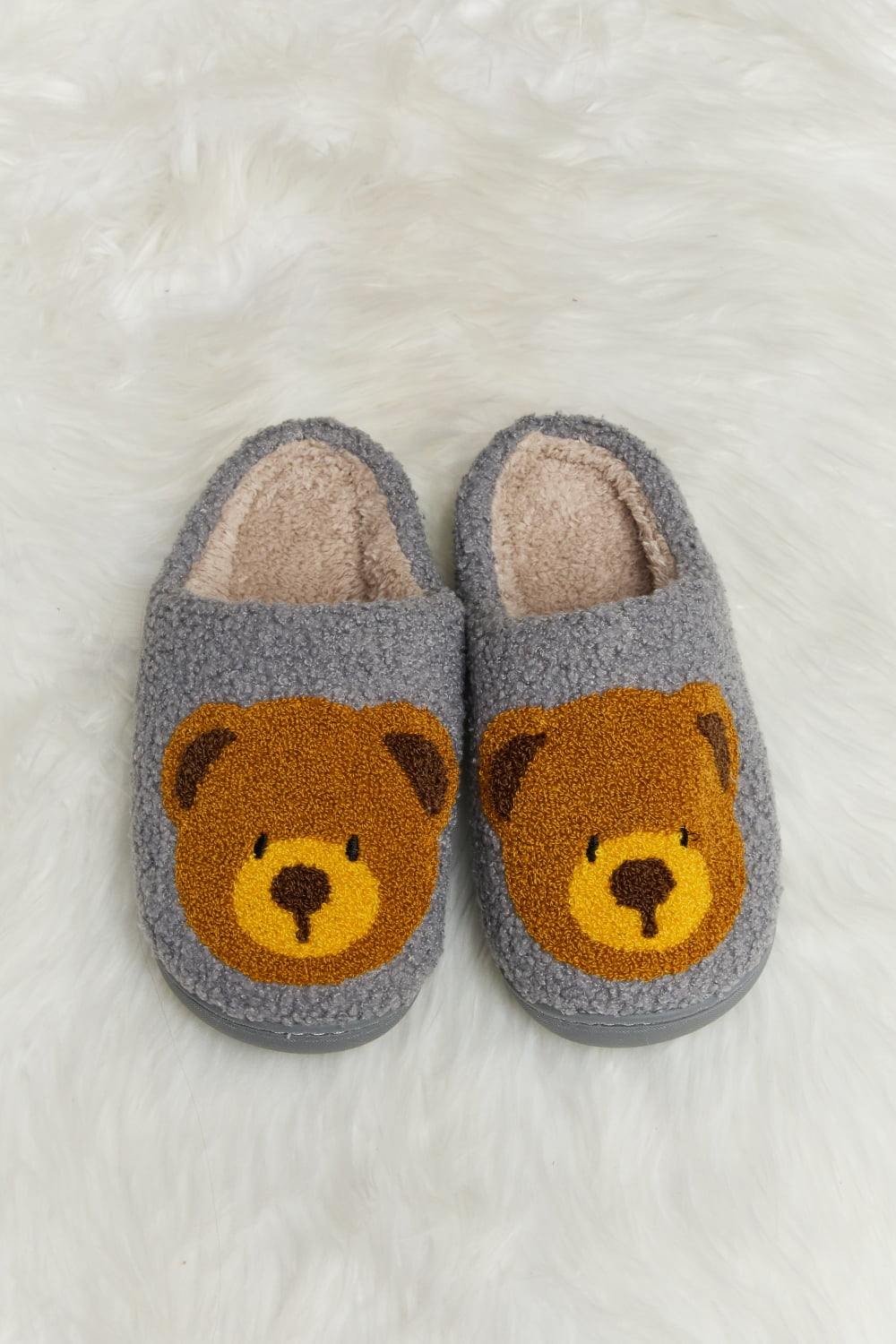 Melody Teddy Bear Print Plush Slide Slippers - Flyclothing LLC