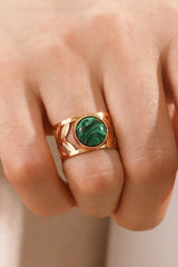 18k Gold Plated Malachite Leaf Ring - Trendsi