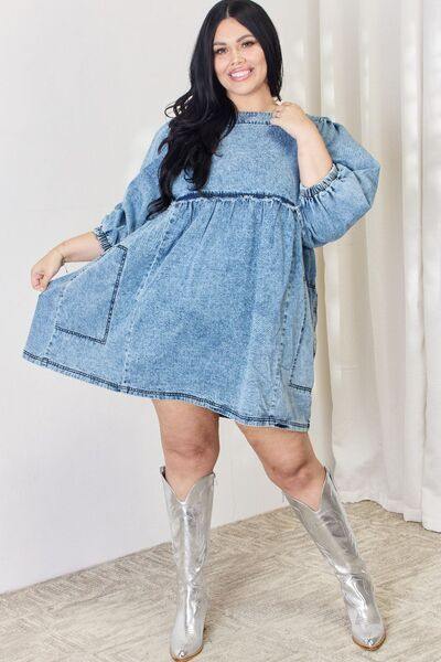 HEYSON Full Size Oversized Denim Babydoll Dress - Flyclothing LLC