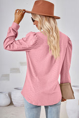 Ruched Notched Long Sleeve T-Shirt - Flyclothing LLC