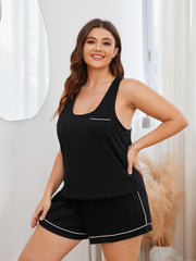 Plus Size Contrast Piping Racerback Tank and Shorts Lounge Set - Trendsi