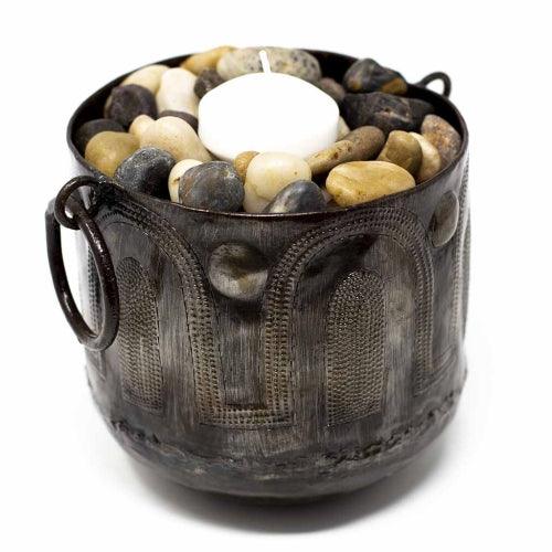 Hammered Metal Container with Round Handles - Croix des Bouquets - Flyclothing LLC