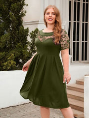 Plus Size Ruched Round Neck Short Sleeve Dress - Flyclothing LLC