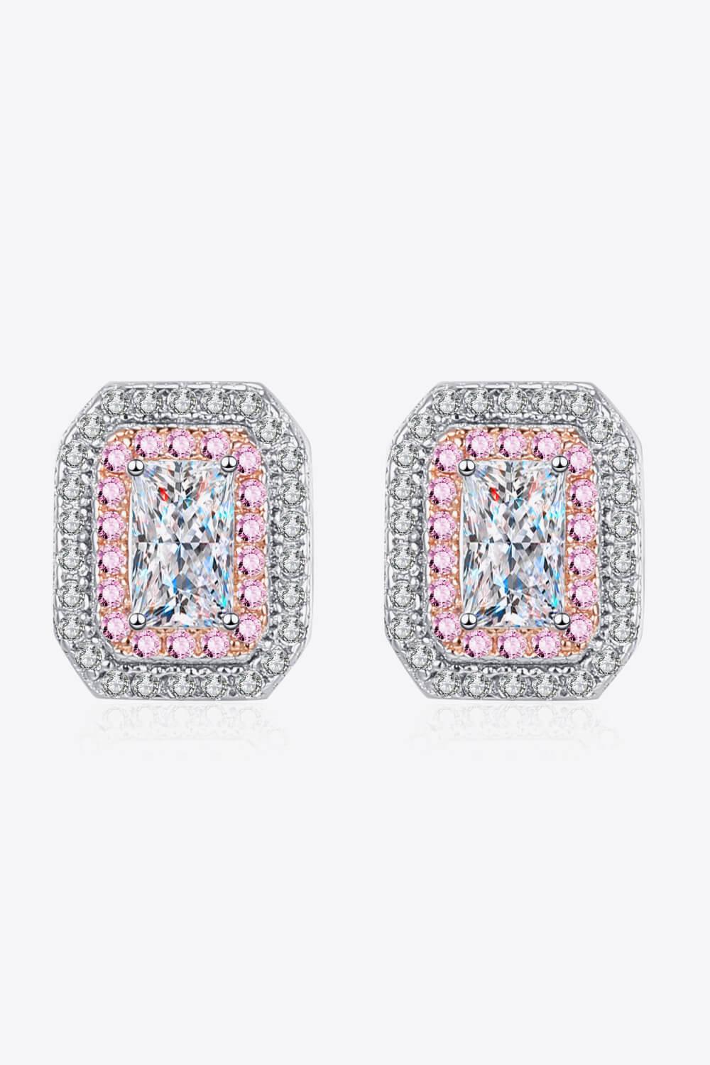 1 Carat Moissanite and Zircon Contrast Geometric Stud Earrings - Trendsi