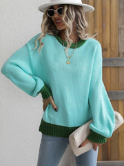 Contrast Trim Drop Shoulder Pullover Sweater - Trendsi