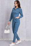 Snap Down Denim Jumpsuit with Pockets - Flyclothing LLC