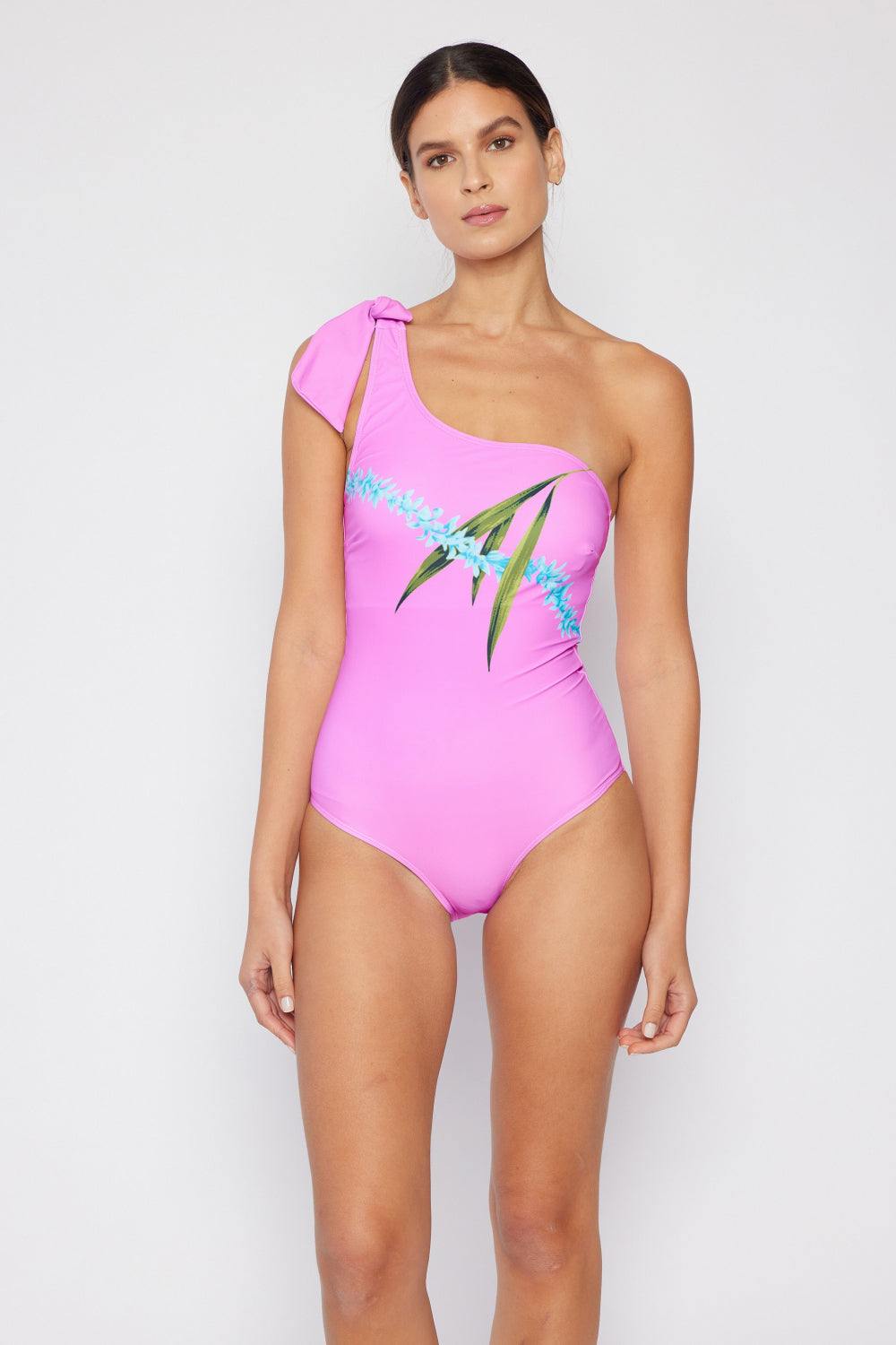 Marina West Swim Vacay Mode One Shoulder Swimsuit in Carnation Pink - Flyclothing LLC