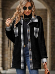 Plaid Contrast Dropped Shoulder Coat - Flyclothing LLC