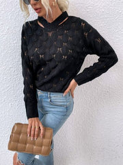 Openwork Cutout Dropped Shoulder Sweater - Flyclothing LLC