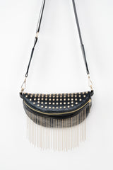 PU Leather Studded Sling Bag with Fringes - Flyclothing LLC