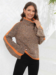 Heathered Turtleneck Long Sleeve Sweater - Flyclothing LLC