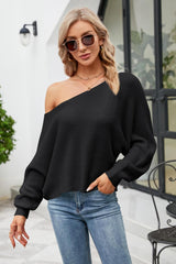 Boat Neck Horizontal Ribbing Dolman Sleeve Sweater - Flyclothing LLC