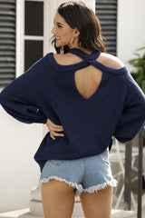 Ribbed Long Sleeve Cold Shoulder Knit Top - Flyclothing LLC