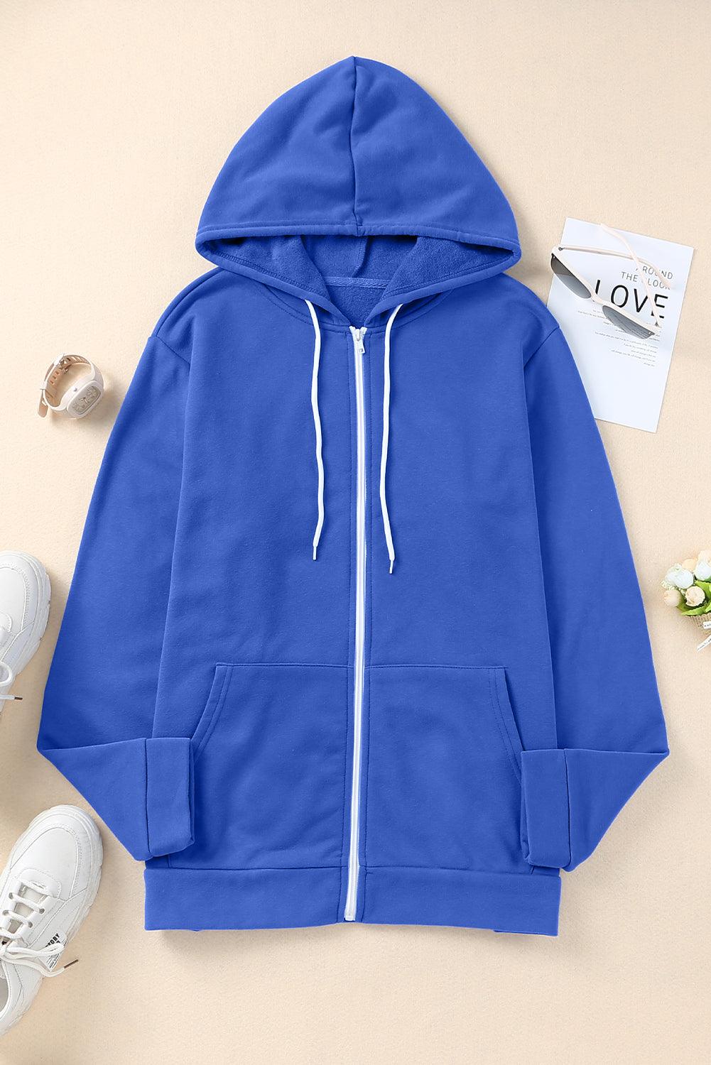 Plus Size Zip Up Hooded Jacket with Pocket - Flyclothing LLC