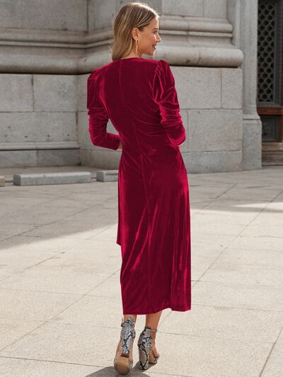 Surplice Puff Sleeve Midi Dress - Flyclothing LLC