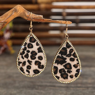 Zircon PU Leopard Teardrop Earrings - Flyclothing LLC