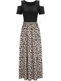 Leopard Round Neck Cold Shoulder Dress - Trendsi