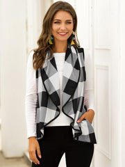 Plaid Open Front Sleeveless Cardigan - Flyclothing LLC