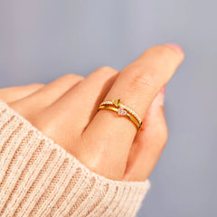 18K Gold-Plated 925 Sterling Silver Double-Layered Ring - Flyclothing LLC