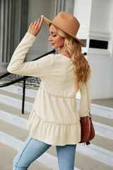 Long Sleeve V-Neck Cable-Knit Blouse - Flyclothing LLC