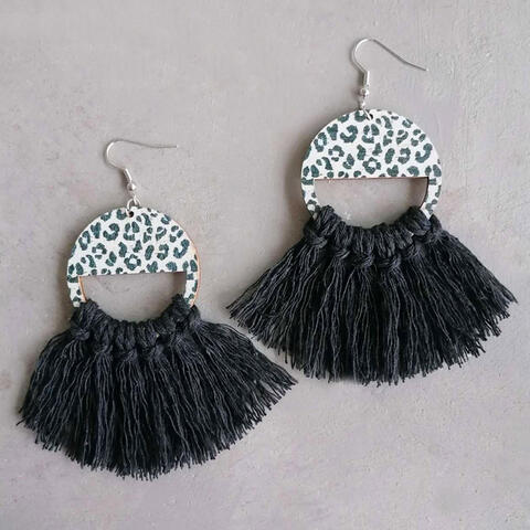 Tassel Detail Leopard Drop Earrings - Flyclothing LLC