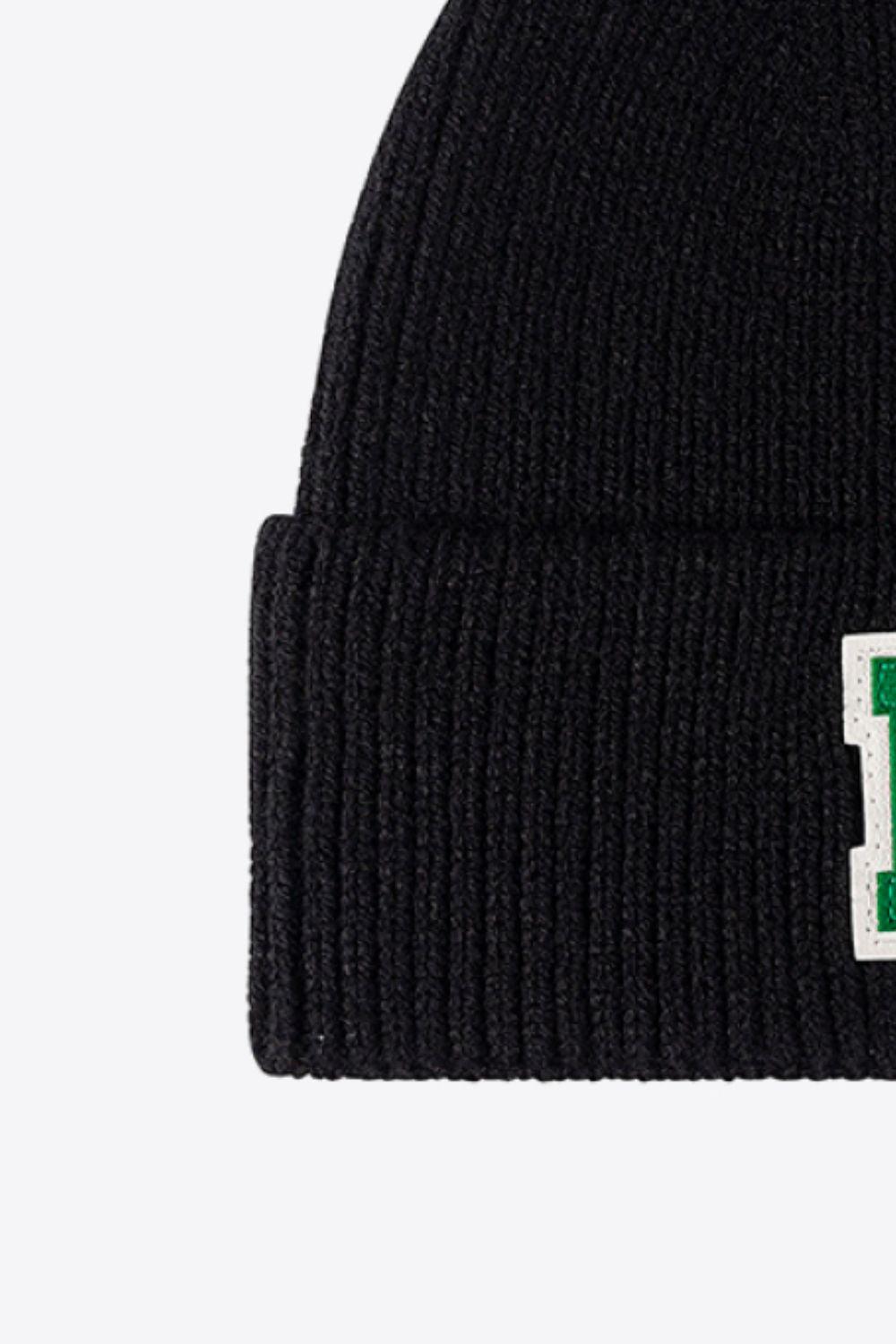 Letter Patch Cuffed Knit Beanie - Flyclothing LLC