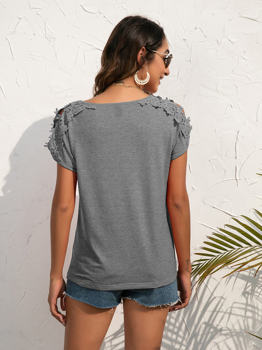 Spliced Lace Cold-Shoulder Blouse - Flyclothing LLC