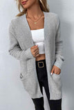 Rib-Knit Open Front Pocketed Cardigan - Flyclothing LLC