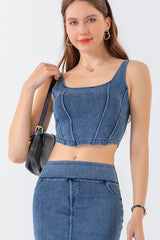 Seam Detail Cropped Denim Tank - Flyclothing LLC