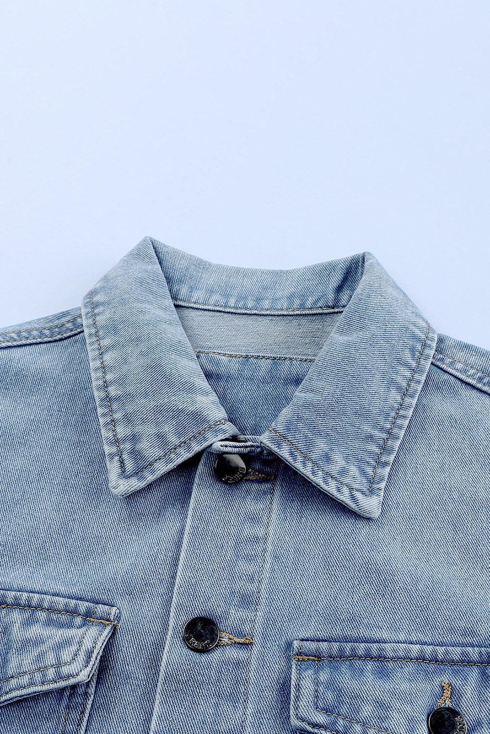 Button Down Collared Denim Jacket - Flyclothing LLC