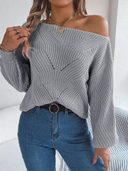 Openwork Long Sleeve Sweater - Flyclothing LLC