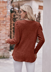 Round Neck Puff Sleeve Ribbed Top - Flyclothing LLC