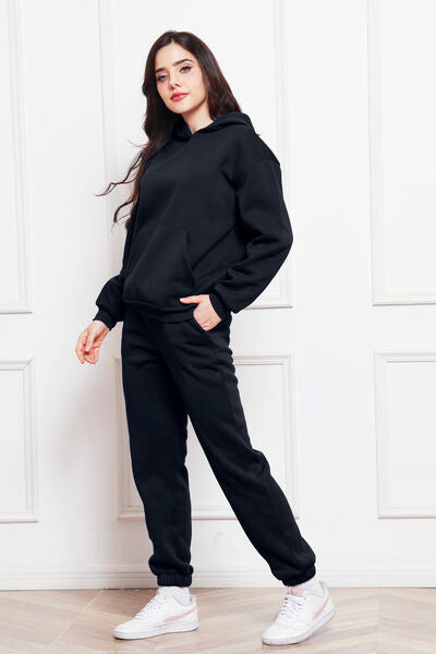 Drop Shoulder Long Sleeve Hoodie and Pants Set - Flyclothing LLC