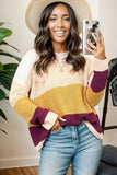 Color Block Round Neck Long Sleeve Sweater - Trendsi