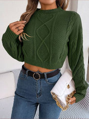 Cable-Knit Round Neck Cropped Sweater - Flyclothing LLC