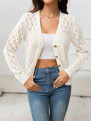 Openwork V-Neck Buttoned Knit Top - Flyclothing LLC