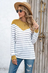 Striped Round Neck Long Sleeve T-Shirt - Flyclothing LLC