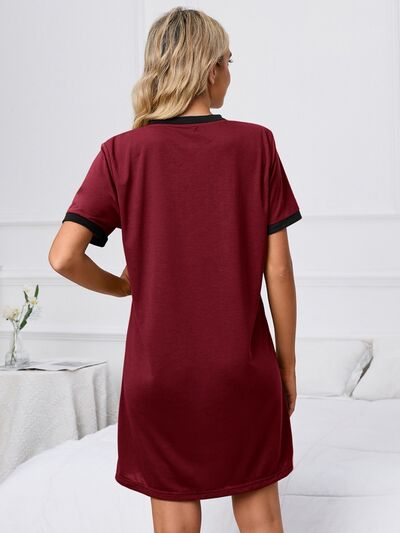 Contrast Trim Round Neck Mini Dress - Flyclothing LLC