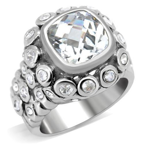 Alamode Rhodium Brass Ring with AAA Grade CZ in Clear - Alamode