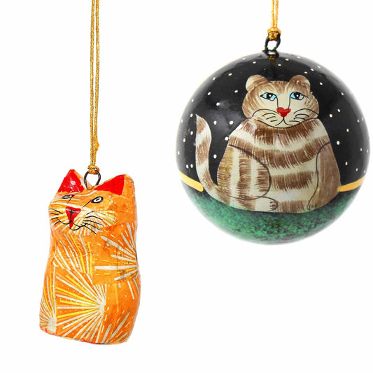 Handpainted Cat Ornaments, Set of 2 - Flyclothing LLC