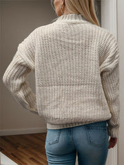 Cable-Knit Mock Neck Long Sleeve Sweater - Flyclothing LLC