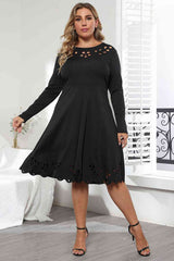 Long Sleeve Cutout Detail Dress - Flyclothing LLC