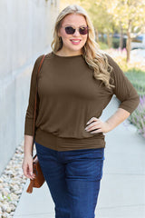 Basic Bae Full Size Round Neck Batwing Sleeve Blouse - Flyclothing LLC