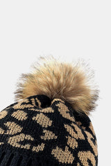 Leopard Pom-Pom Cuffed Beanie - Trendsi