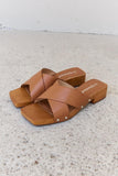 Weeboo Step Into Summer Criss Cross Wooden Clog Mule in Brown - Flyclothing LLC