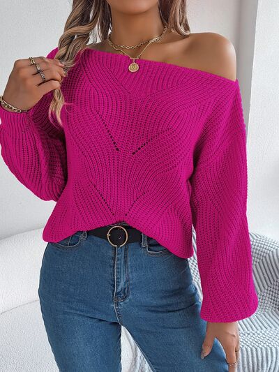 Openwork Long Sleeve Sweater - Flyclothing LLC