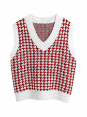 Houndstooth V-Neck Sweater Vet - Trendsi